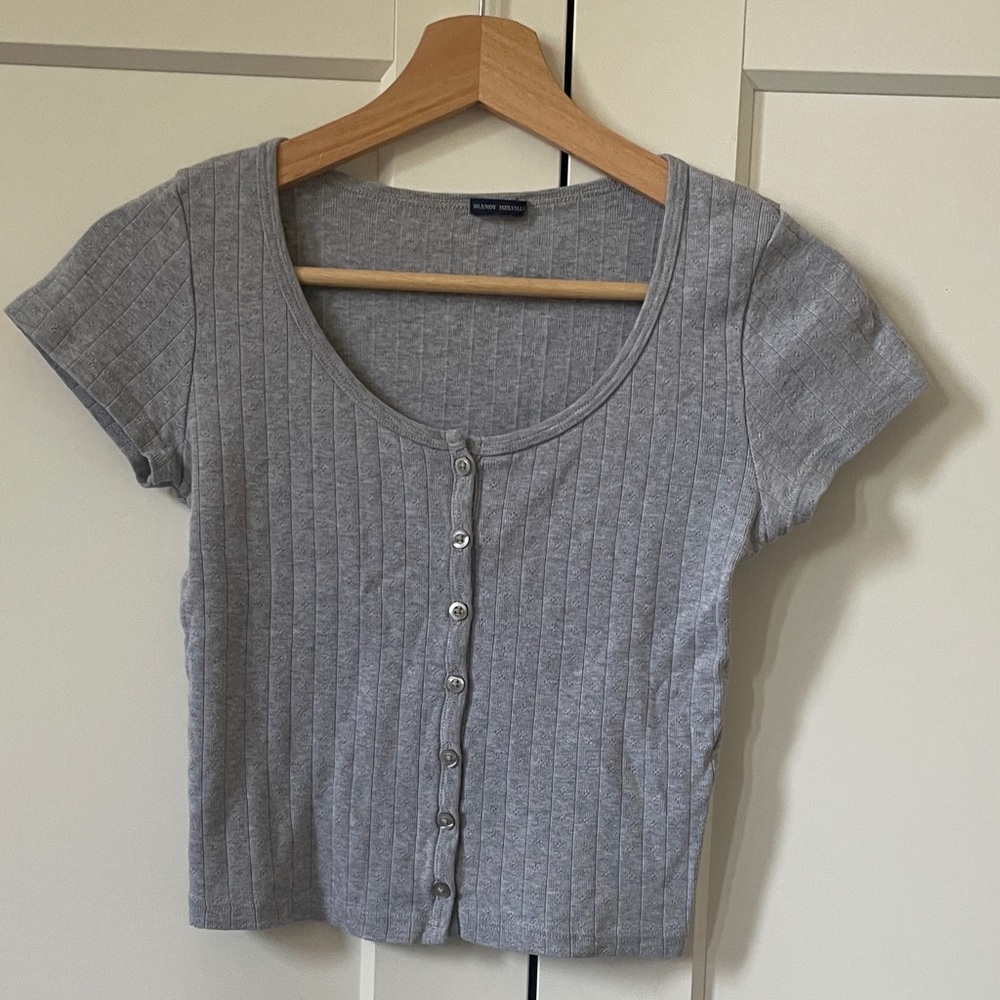 Brandy Melville Light Gray Ribbed Crop Top